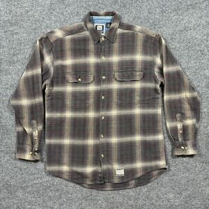 County Seat Rugged Wear Flannel Shirt Mens M Plaid Button Up 90s Vintage Cotton